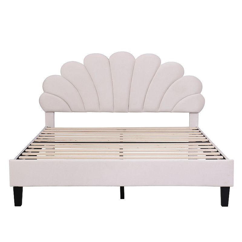 Merax Upholstered Platform Bed With Flower Pattern Velvet Headboard