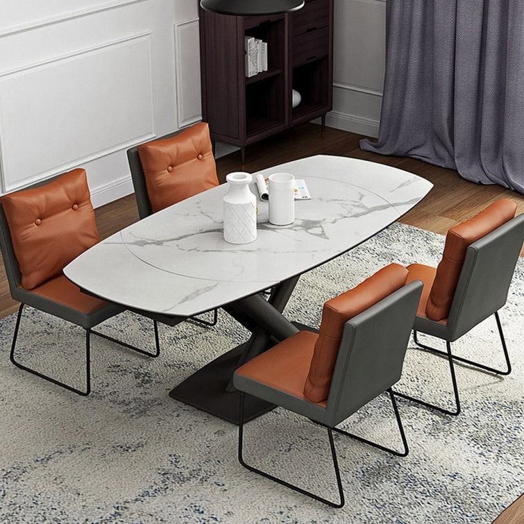 Modern Kitchen Dining Room Chairs Set of 2 Modern PU Leather High Back Soft Seat Living Room Chairs (Orange/gray)