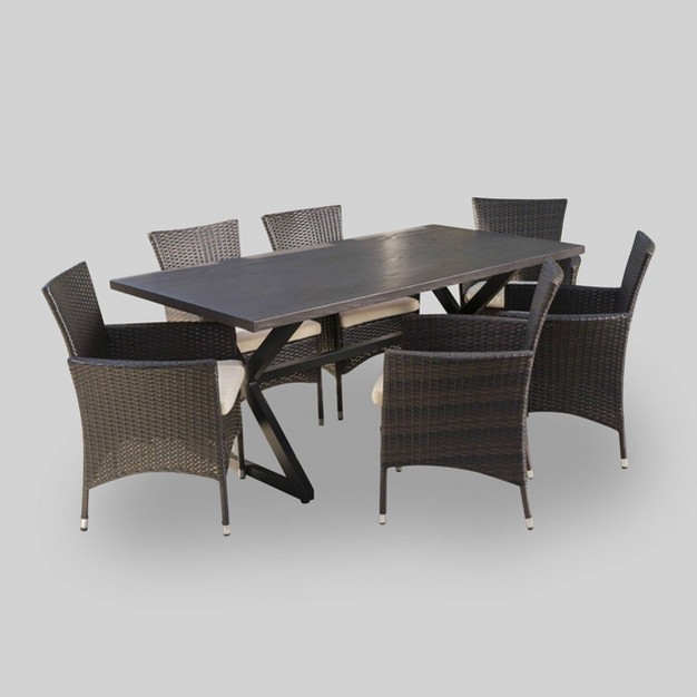 Dion 7pc Aluminum amp Wicker Patio Dining Set Brown Christopher Knight Home