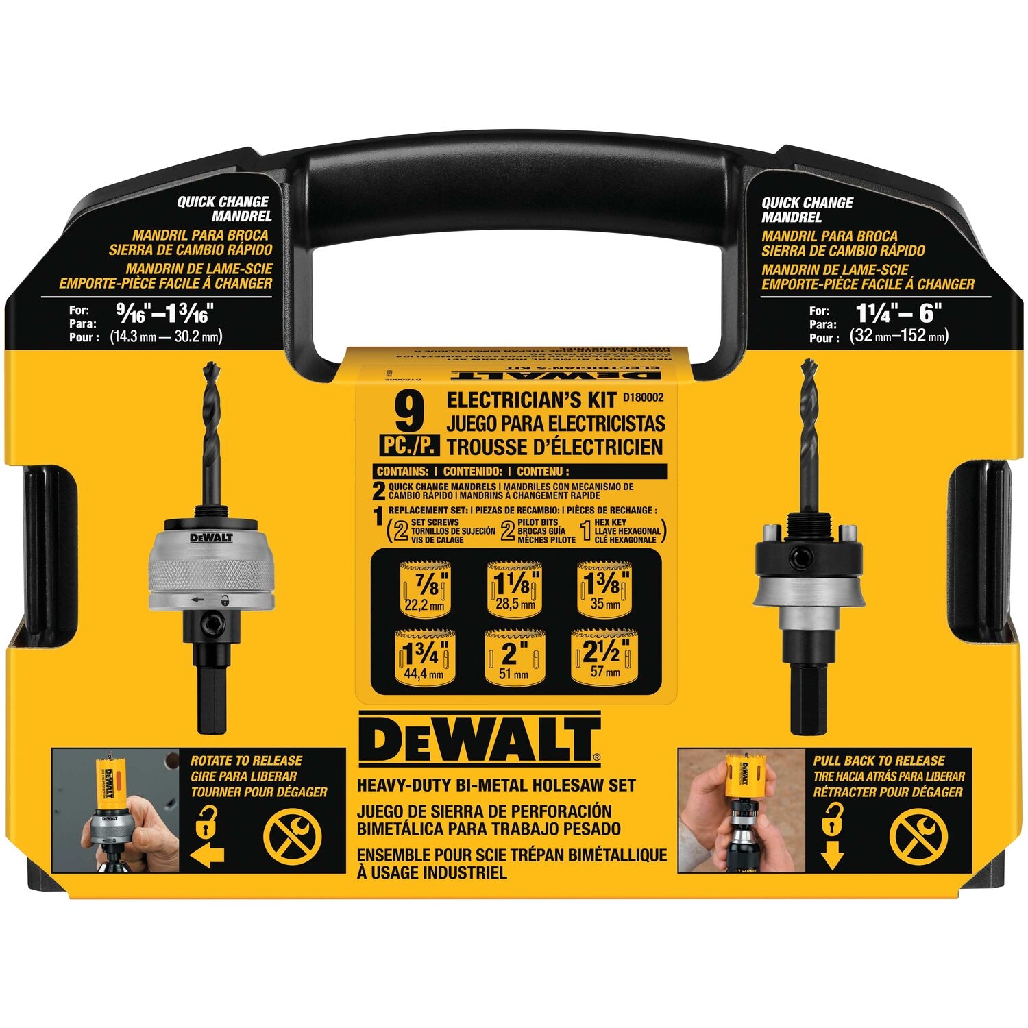 DeWalt Assorted in. Bi-Metal Electrician\u0027s Hole Saw Kit 9 pc