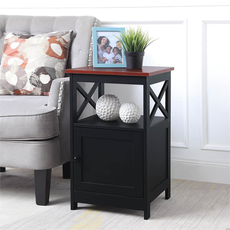 Convenience Concepts Oxford End Table with Cabinet Cherry and Black Wood Finish   Transitional   Side Tables And End Tables   by Homesquare  Houzz