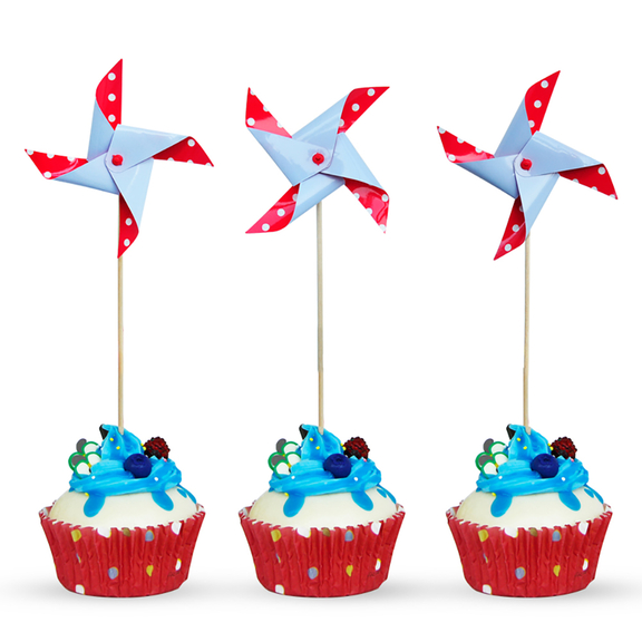 Dot Pinwheel Cocktail Picks  Cupcake Toppers  10Pc...