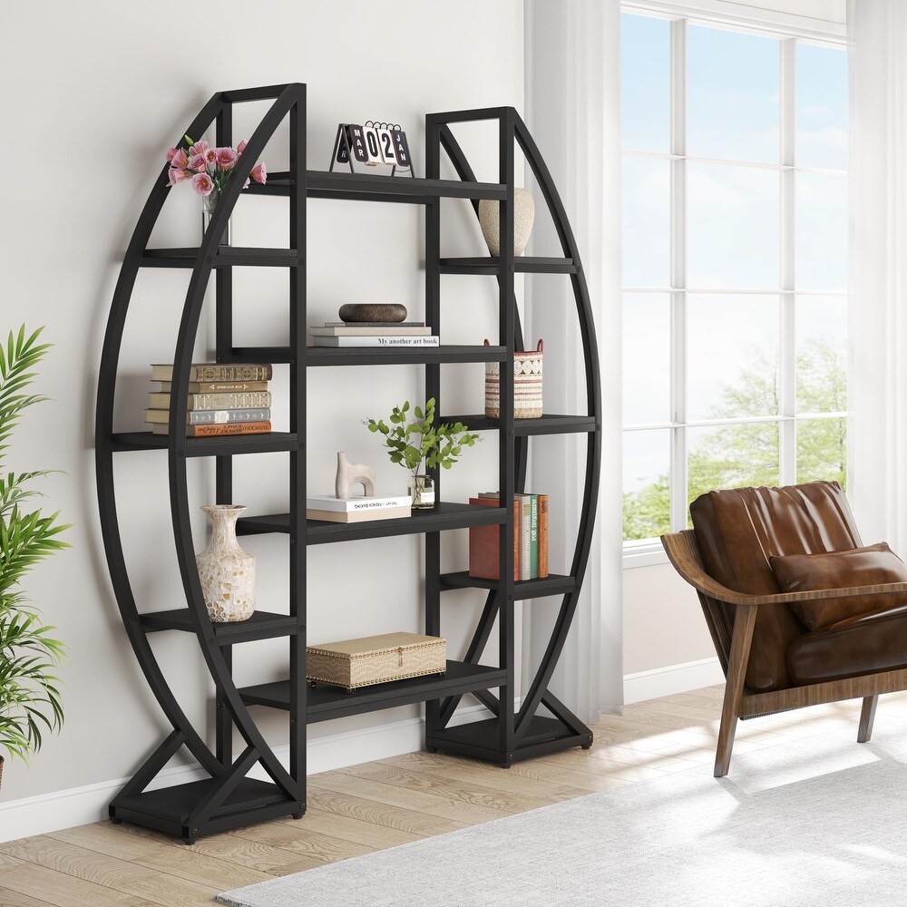 Industrial Bookshelf  Oval Triple Wide 5 Tiers Etagere Bookcase   11.81\