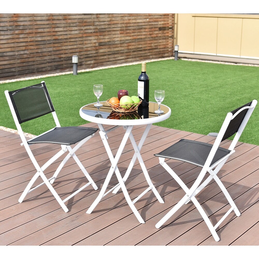 Costway 3 PCS Folding Bistro Table Chairs Set Garden Backyard Patio   3 Piece Sets