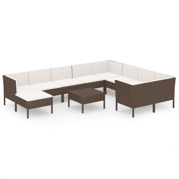 11 Piece Patio Lounge Set with Cushions Poly Rattan Brown - Overstock - 35848067