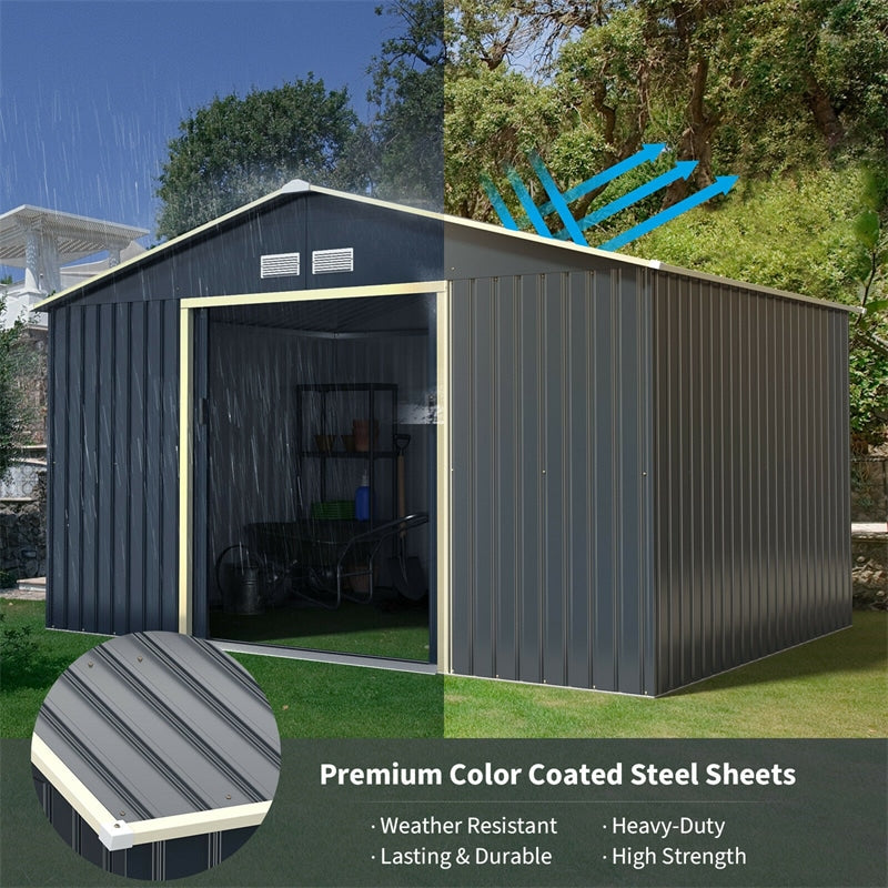 11 x 8 FT Large Outdoor Metal Storage Shed with 4 Air Vents & Sliding Double Lockable Doors, Backyard Tool Shed Garden Storage House