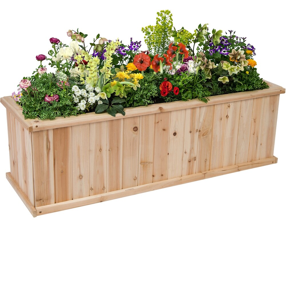 Wallys Cedar Kiln Dried Raised Garden Bed Planter Box for Herbs  Flowers  Vegetables with Drainage Holes