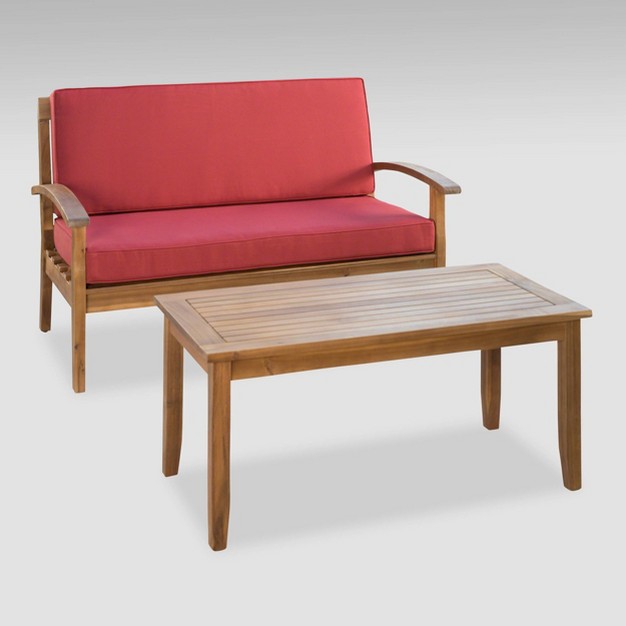 Peyton 2pc Acacia Wood Loveseat And Coffee Table Set Teak red Christopher Knight Home