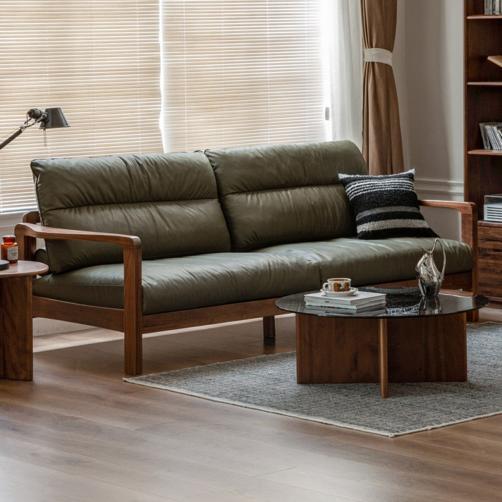 North American Black Walnut Solid Wood Light Luxury Leather Sofa   Transitional   Sofas   by GVAwood  Houzz