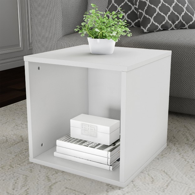 Hastings Home Minimalist Cube End Table White