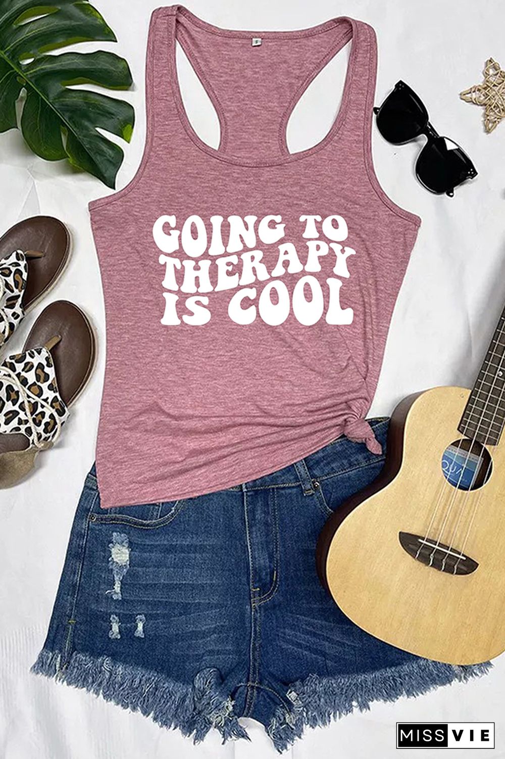 Going to Therapy is Cool Letter Print Graphic Tank Top