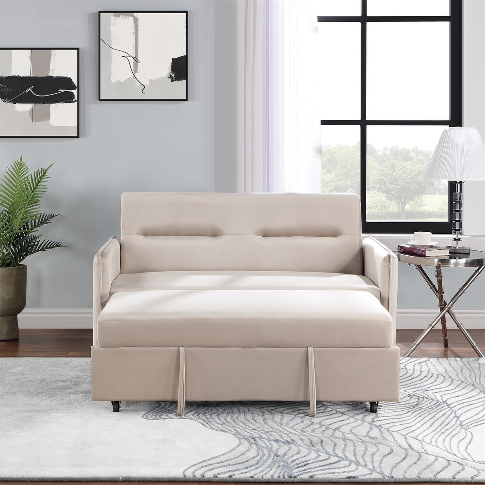 57'' Upholstered Sleeper Sofa 2 Seat Sofabed with 2 Pillow Beige