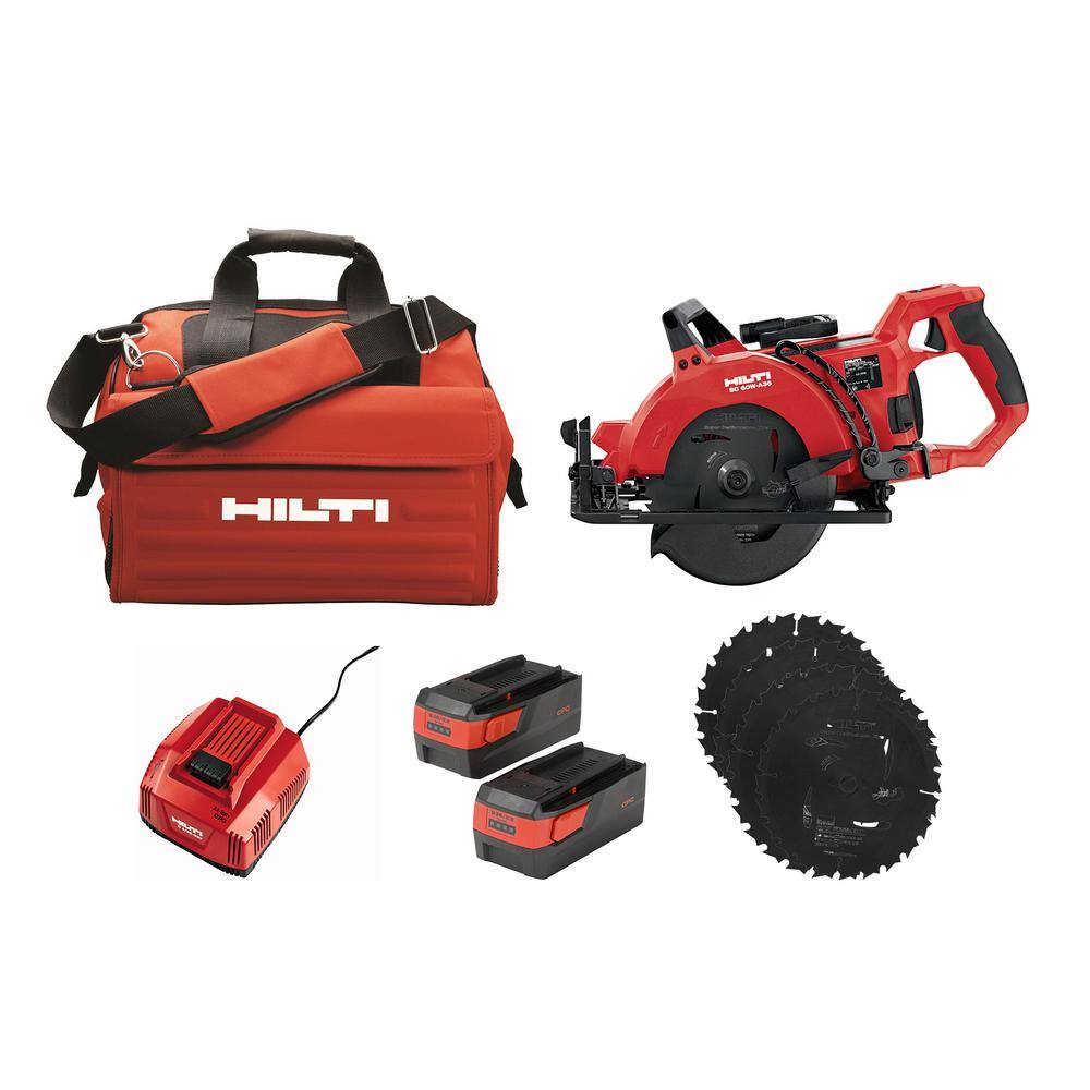 Hilti SC 60W-A 7-14 in. 36-Volt Cordless Brushless Worm Drive Circular Saw Kit with Li-Ion Battery Pack SPX Blades and More 3603985