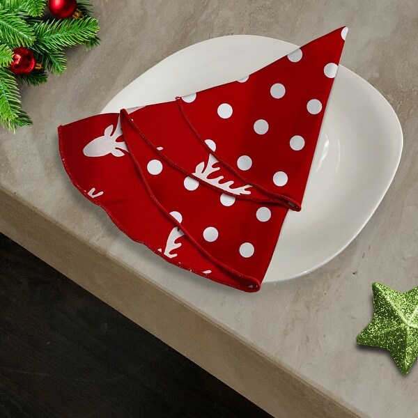 Joita Christmas Napkins，Table Cloth Napkins，Cotton Dinner Napkins Set for Christmas Party Decoration，RETRO POLKA/ANTLERS