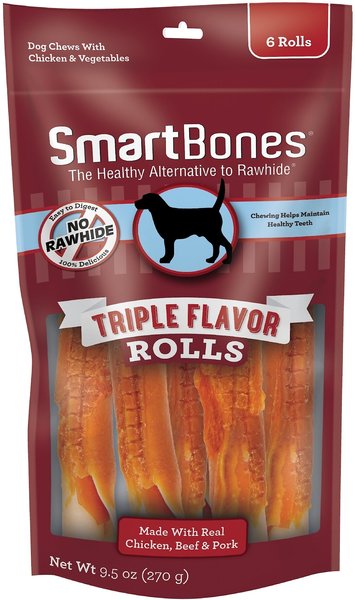 SmartBones Triple Flavor Rolls Dog Treats， 6 count