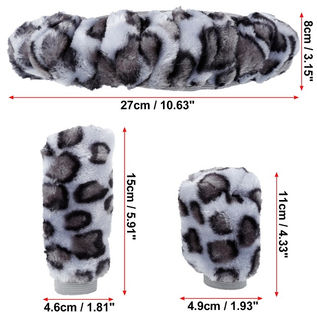 Unique Bargains Elastic Leopard Pattern Car Steering Wheel Cover With Handbrake Cover Gear Shift Cover Set Universal