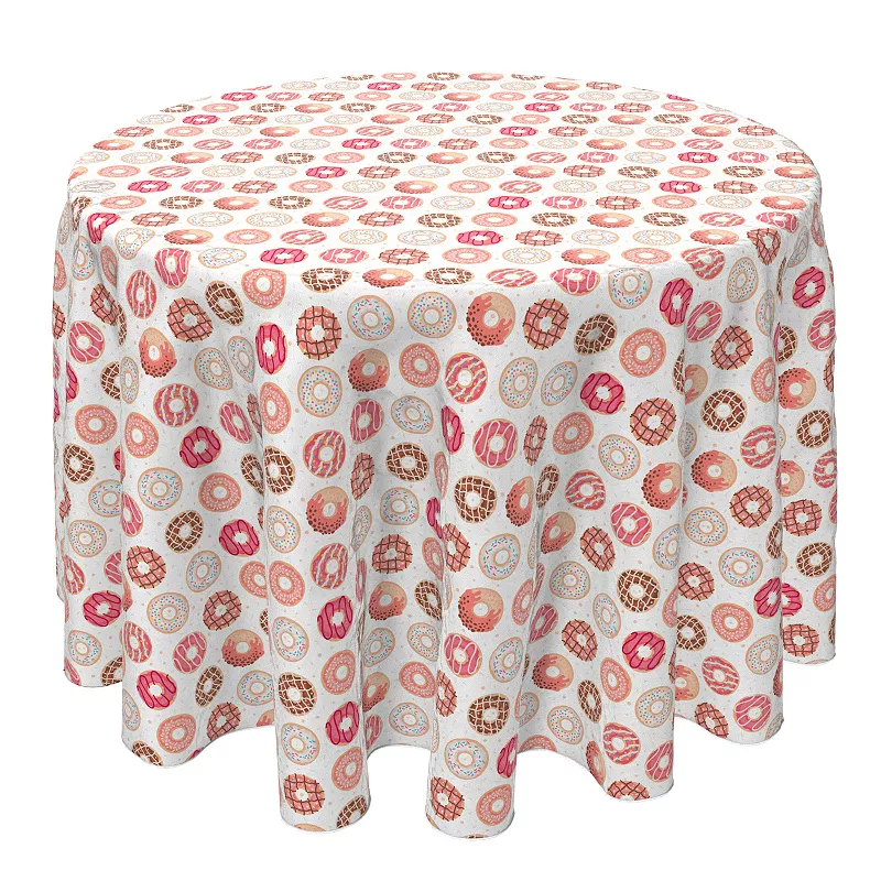 Round Tablecloth， 100% Cotton， 60 Round， Glazed Pink Donuts