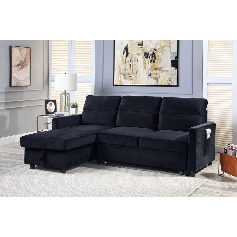 Velvet Reversible Sleeper Sectional Sofa