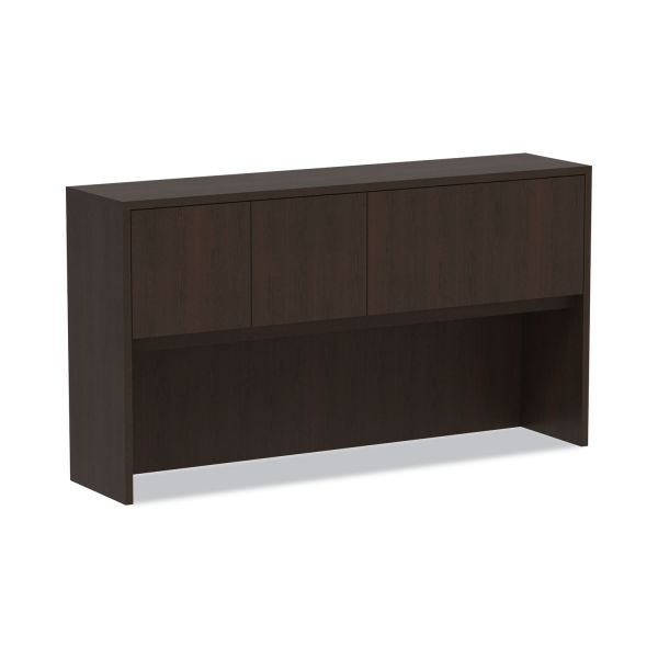 Alera Valencia Series Hutch with Doors， 4 Compartments， 64.75w x 15d x 35.38h， Espresso