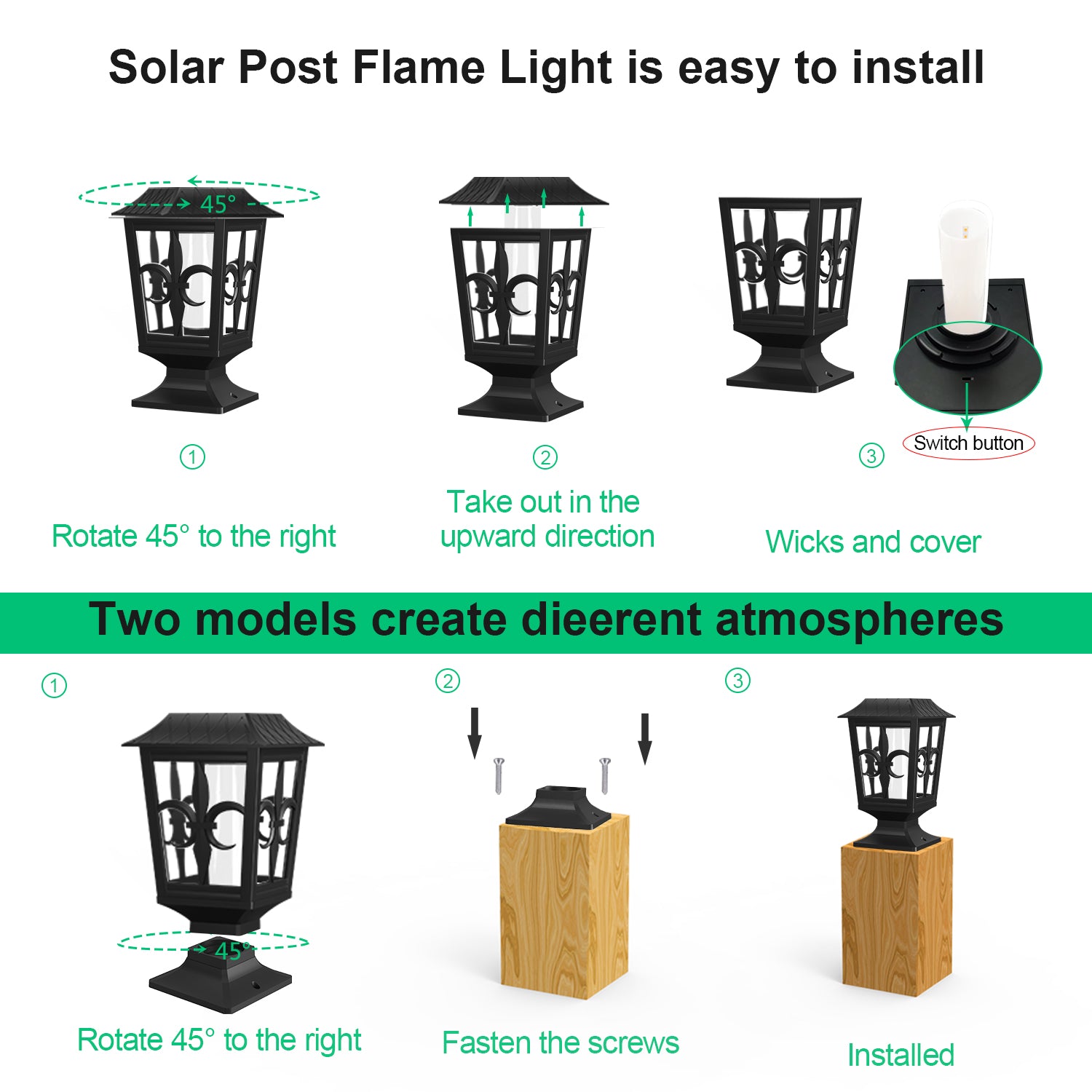 Column Lamp Traditional IP65 Waterproof Column Lamp Outdoor Column Lamp Solar Charging is Applicable to Outdoor Terrace Guardrail Lamp Villa Door Garden Column Lamp Light Control