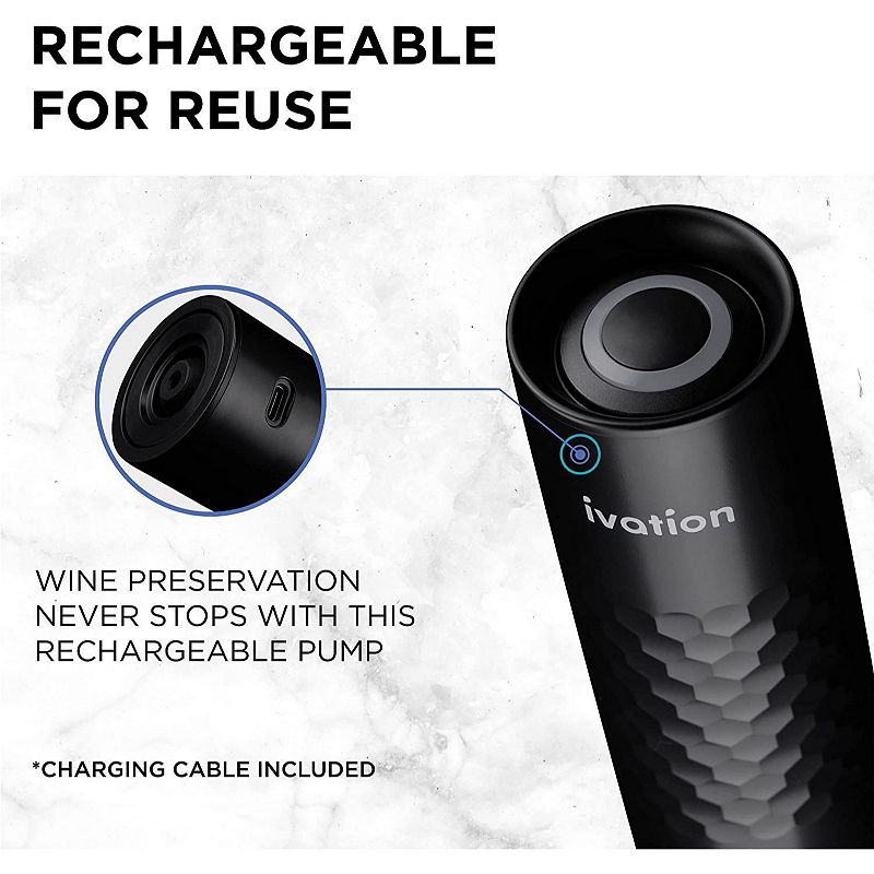 Ivation Rechargeable Wine Pump with Wine Bottle Stopper / Wine Bottle Sealer