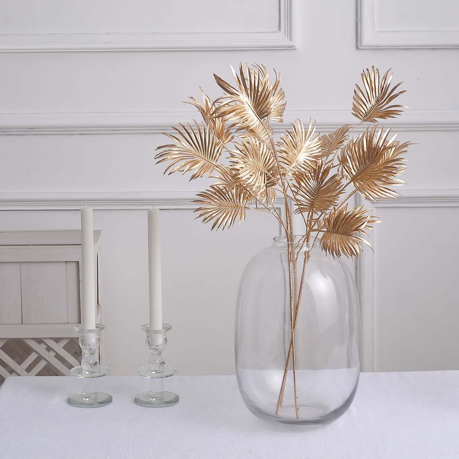 3 Pack Metallic Gold Artificial Palm Leaf Branches, Faux Plant Vase Fillers 24