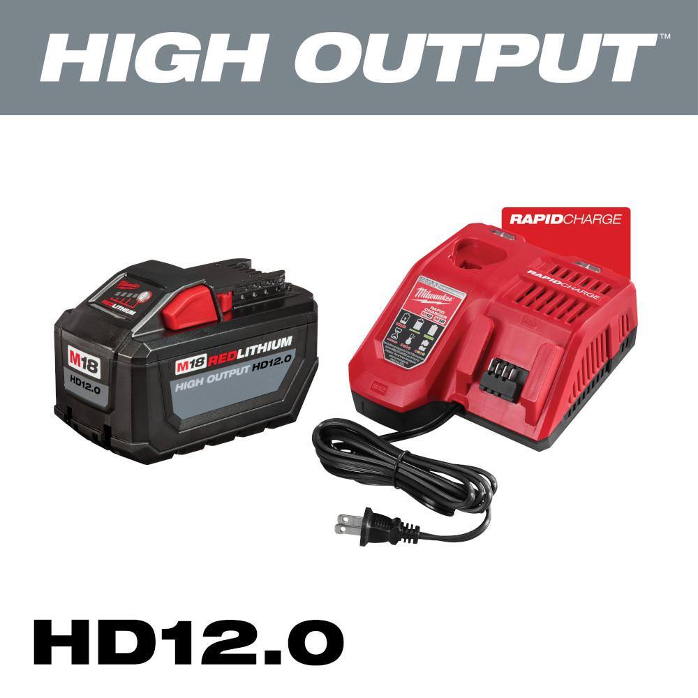 MW M18 18-Volt Lithium-Ion High Output Battery Pack 12.0 Ah and Rapid Charger Starter Kit 48-59-1200