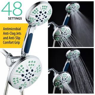 Hotel Spa Antimicrobial 48-Spray 6 in. High Pressure 3-Way Dual Rain Shower Head  Handheld Shower Head Combo in Chrome 6745