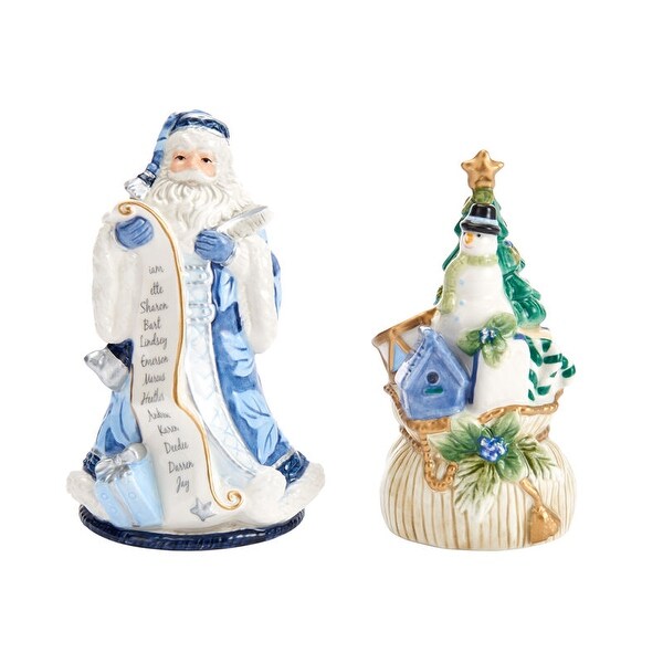 Fitz and Floyd Holiday Home Blue Salt and Pepper Set