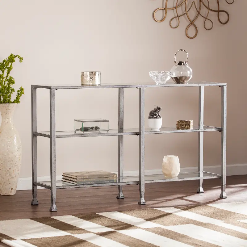 Jaymes Silver Metal and Glass Console Table