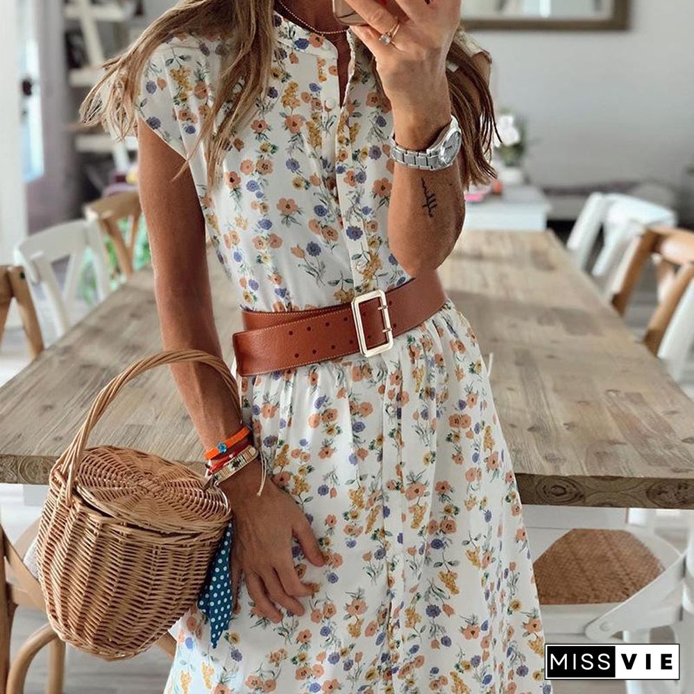 Short Sleeve White Floral Dress