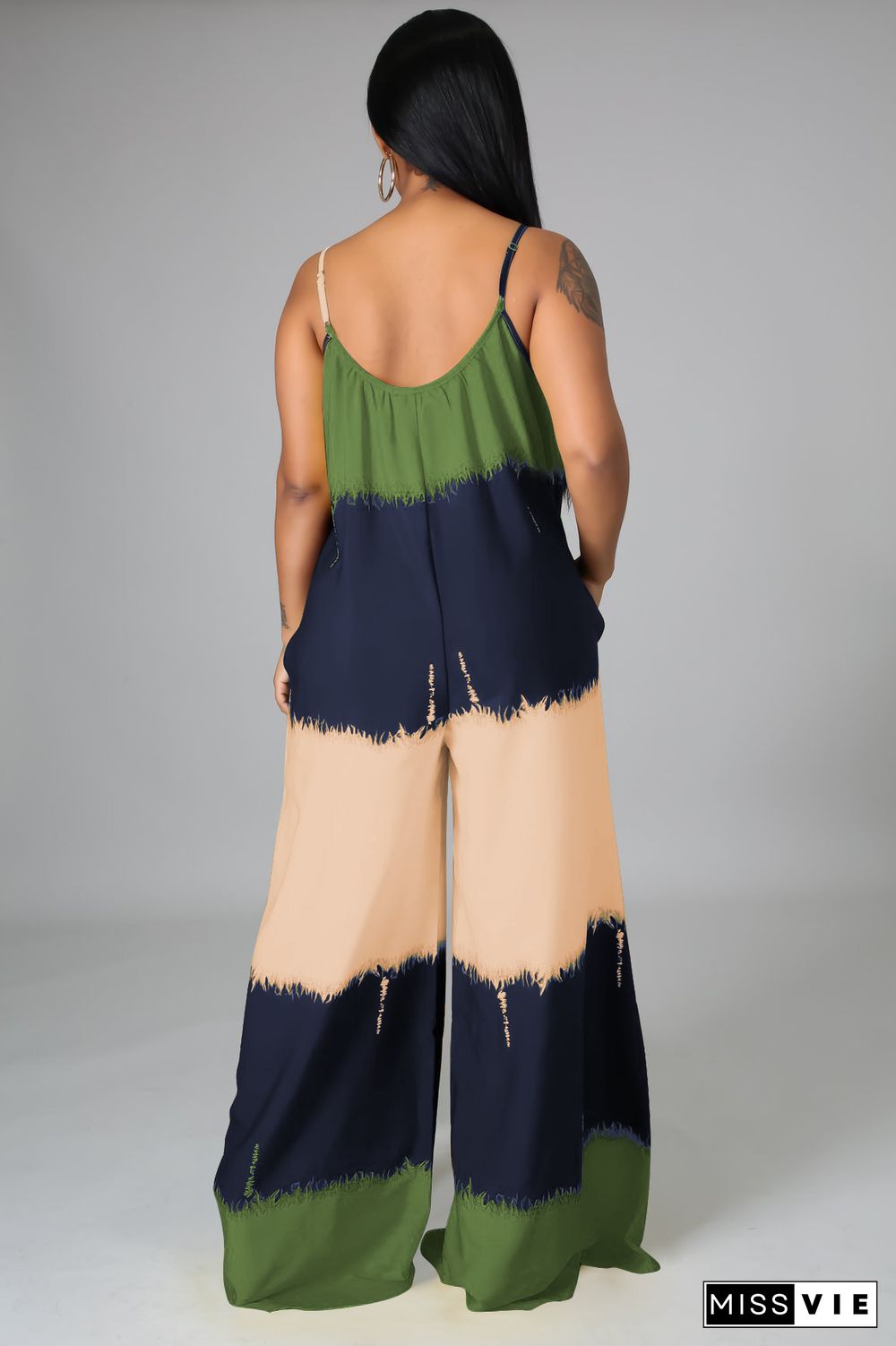 Tie Dye Spaghetti Strap Loose Wide Leg Jumpsuits