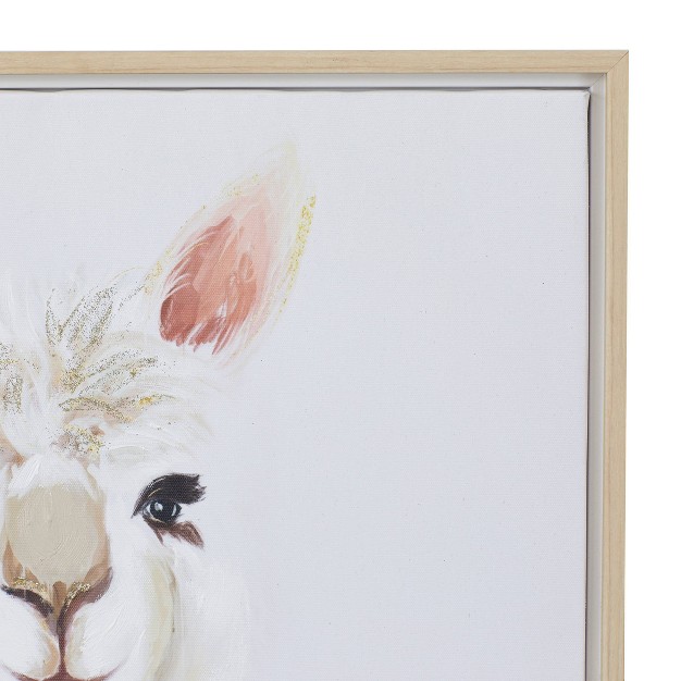 Canvas Llama Framed Wall Art With Brown Frame White Cosmoliving By Cosmopolitan