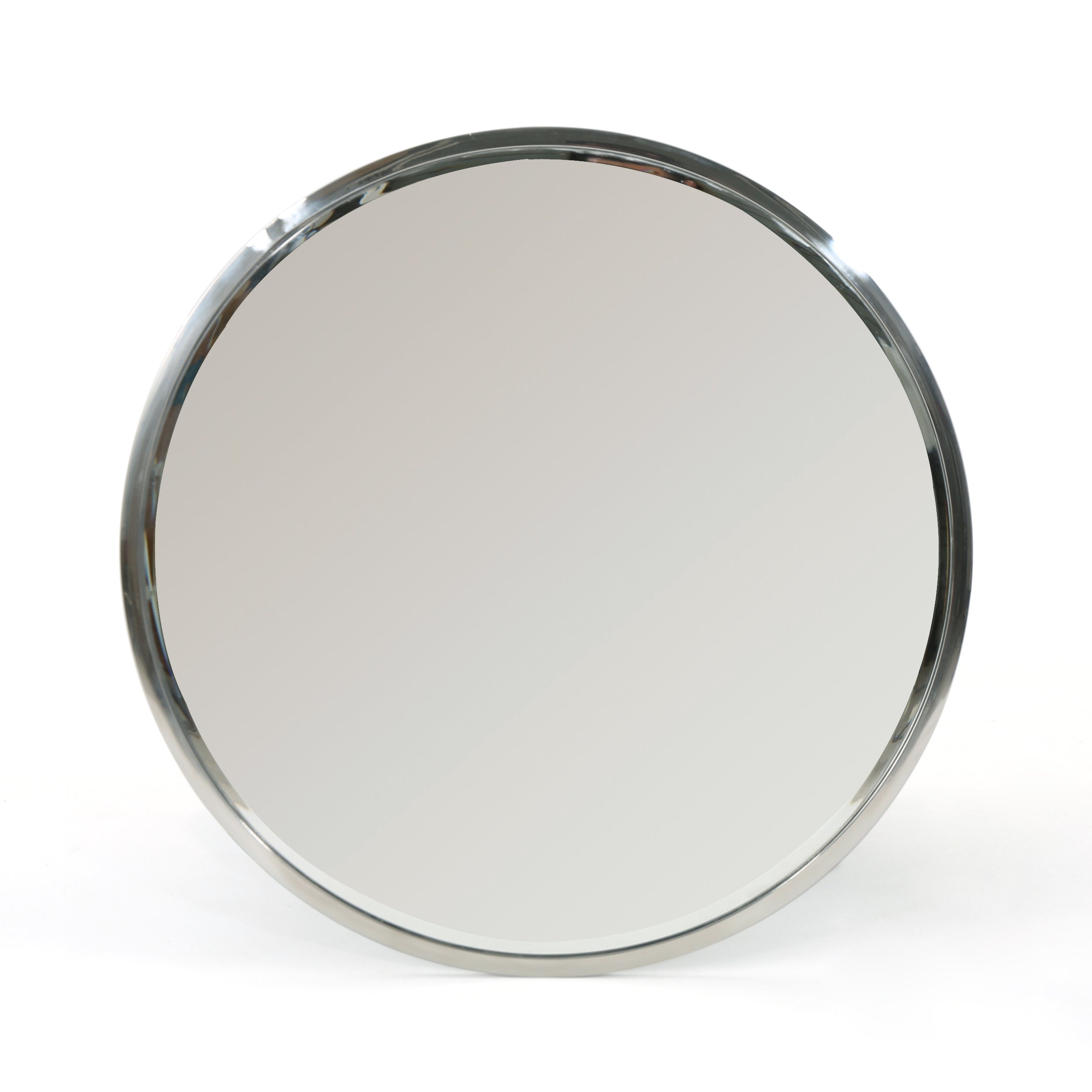 Nicole Modern Glam Round Silver Stainless Steel Wall Mirror