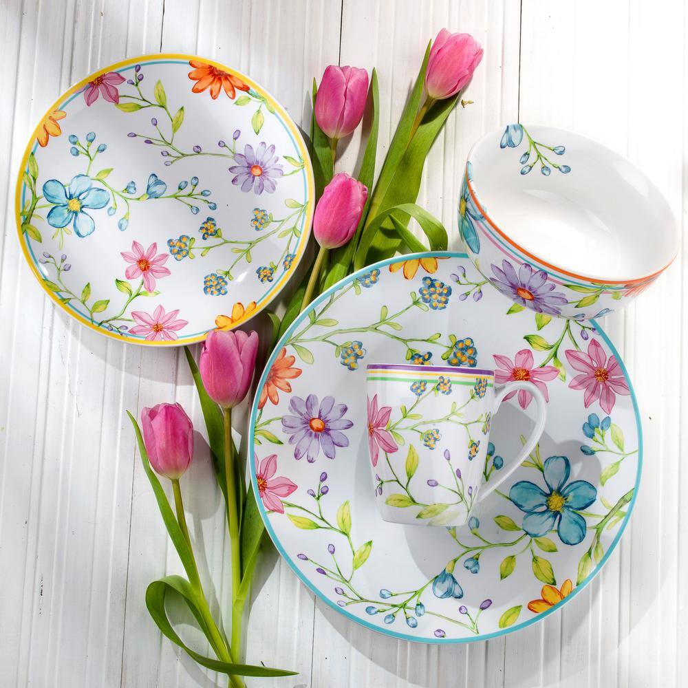 Euro Ceramica Charlotte 16-Piece Floral Multicolor Stoneware Dinnerware Set (Service for 4) CLT-1001-DS