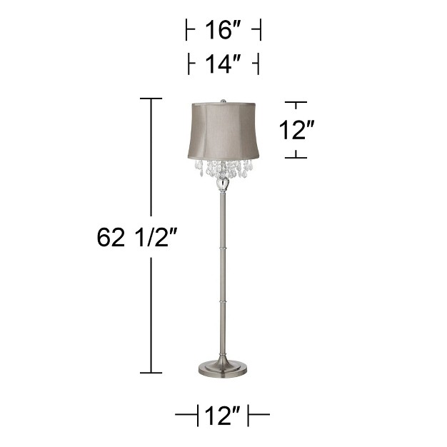 Tall Brushed Nickel Silver Crystals Taupe Gray Drum Shade For Living Room Bedroom Office House Home