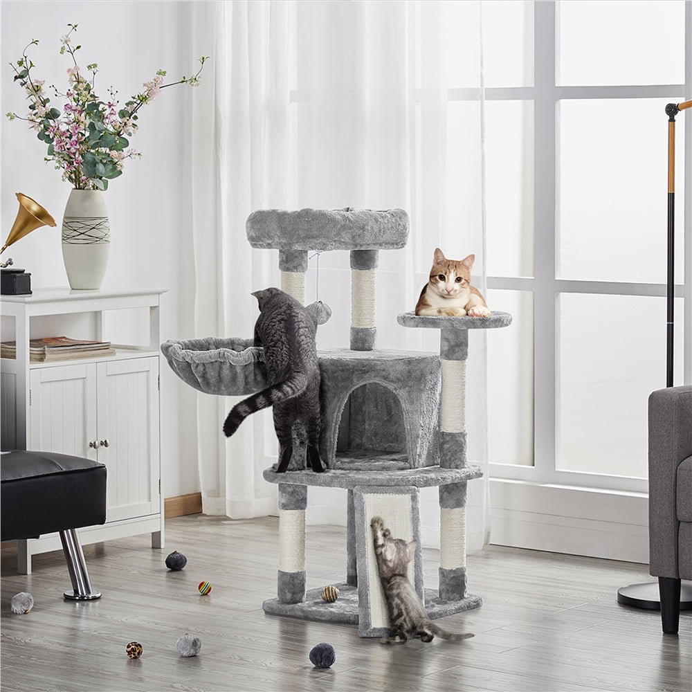 SmileMart 42"H Multilevel Cat Tree Tower with Condo and Perches, Light Gray