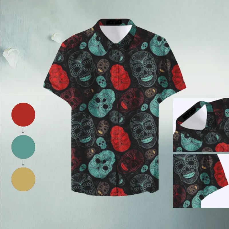 Casual  V Neck Skull Print Shirt