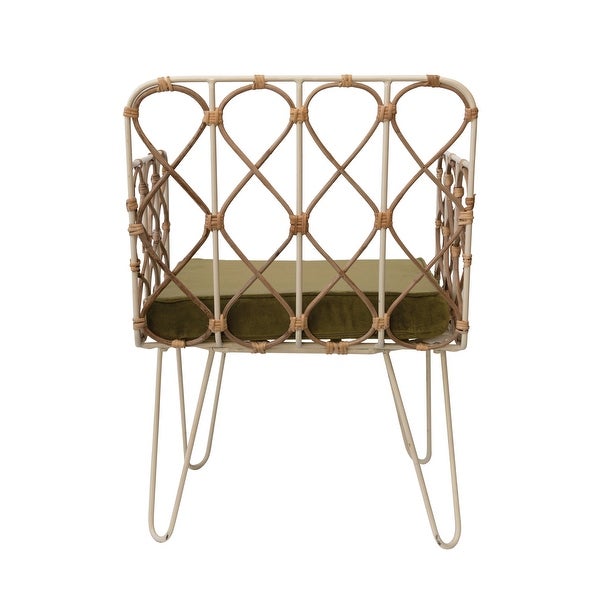 Metal and Rattan Chair with Olive Velvet Cushion