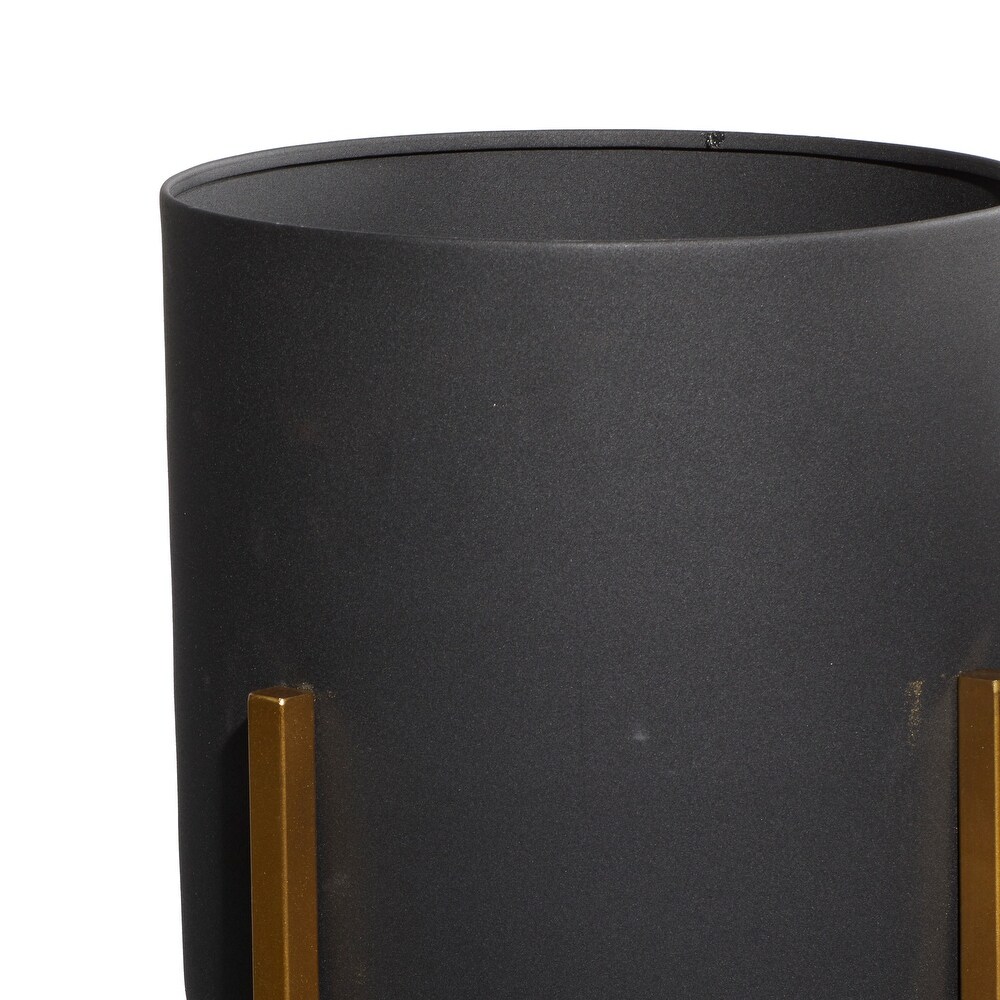 Black Metal Indoor Outdoor Planter with Removable Gold Stand (Set of 2)   12 x 12 x 36Round