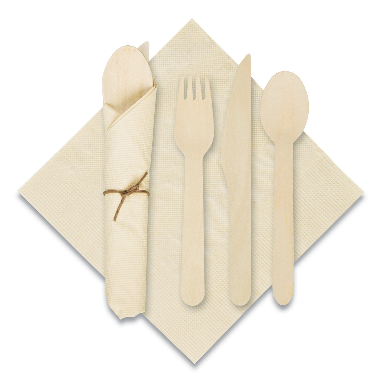 Pre-Rolled Caterwrap Kraft Napkins with Wood Cutlery by Hoffmasterandreg; HFM120030