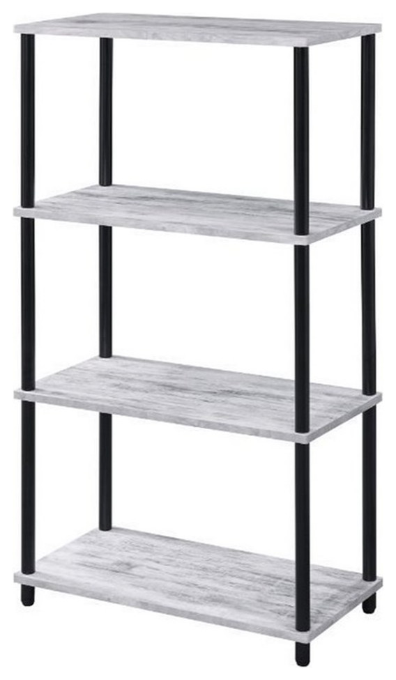 Benjaza 24 quot4 Tier Tubular Legs Wood and Metal Bookshelf in Antique White   Bookcases   by Homesquare  Houzz