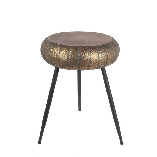 Benzara BM240971 Round Top Accent Table With Tripod Base  Large  Gold and Black   Midcentury   Side Tables And End Tables   by Uber Bazaar  Houzz