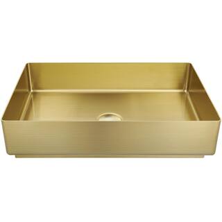 AKDY Gold Stainless Steel Rectangular Bathroom Vessel Sink with Pop-Up Drain BS003-3-SD