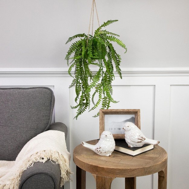 Artificial Fern Plant With Moss Ball And Hanging Jute Cord