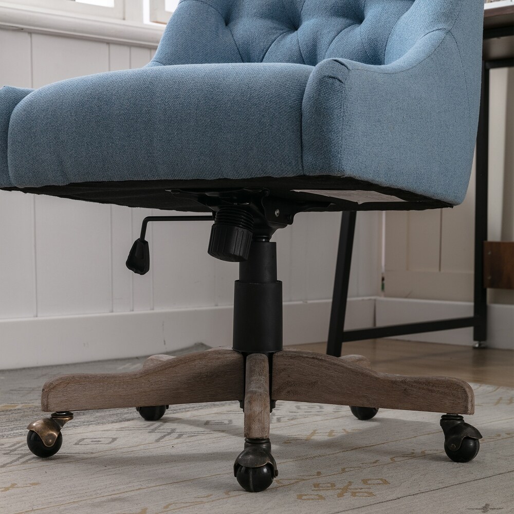 Linen Rotate Office Chair Adjustable Accent Chair with Lumbar Support