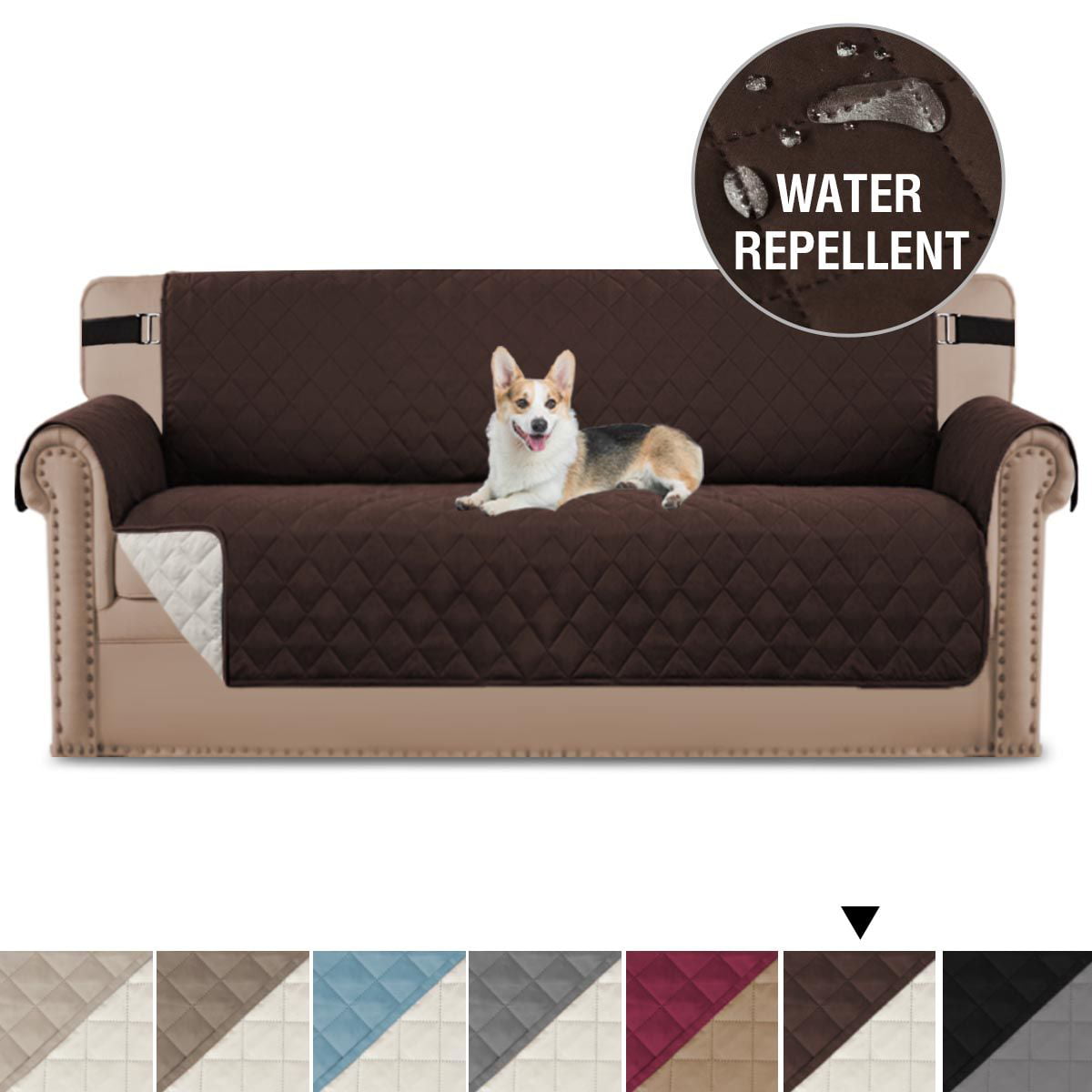 H.VERSAILTEX Reversible Sofa Slipcover Water Resistant Furniture Protector for Dogs Couch Covers with Non Slip Elastic Strap, Sofa Size, Brown/Beige