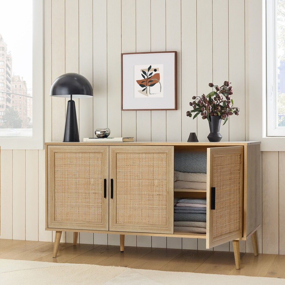 3 Door Rattan Light Oak Finish Manufactured Wood Sideboard Cabinet   27.76\