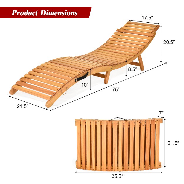 Costway 2 Pcs Folding Wooden Lounge Chair Chaise W Cushions Pool Deck