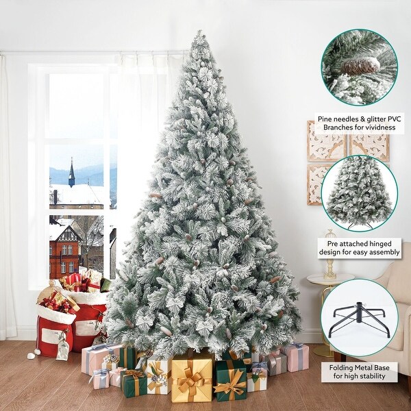 Glasgow Artificial Christmas Tree，Prelit Christmas Tree with Lights，Pine and Hinged White Christmas Trees with Tips